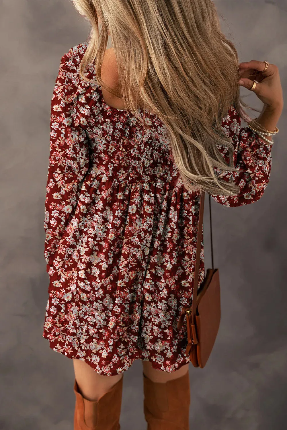 🌸 Ruched Printed Long Sleeve Mini Dress 🌸