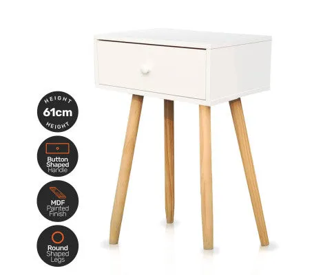 1 Drawer Side Table Sleek Modern & Stylish Neutral Design 61cm