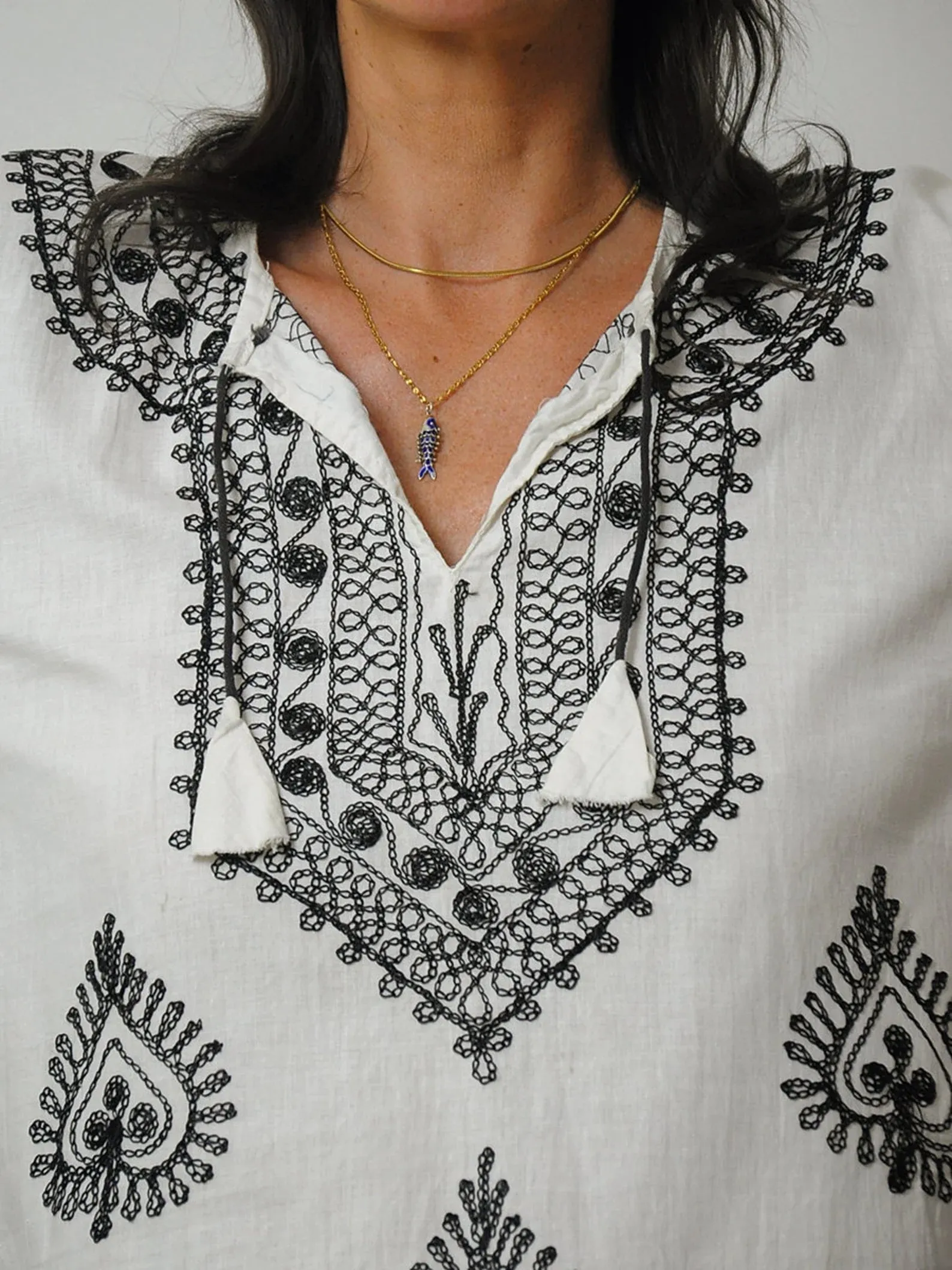 1970's Black Embroidered Blouse