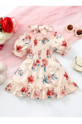 Baby Girl Floral Smocked Frill Trim Dress