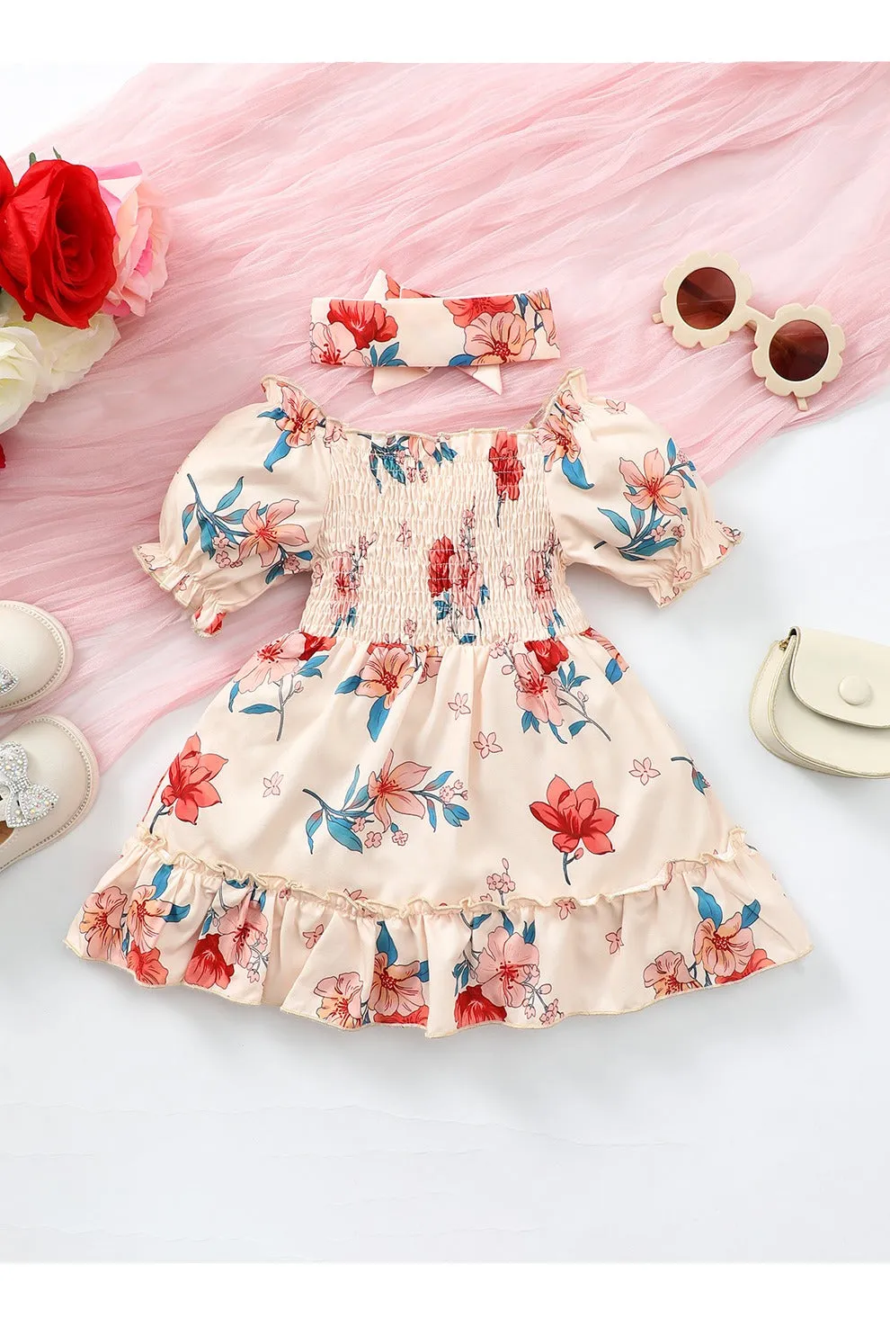 Baby Girl Floral Smocked Frill Trim Dress