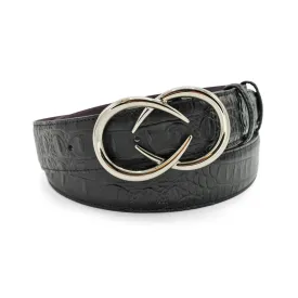 Black Mock Caiman Croc Effect Interlock Belt