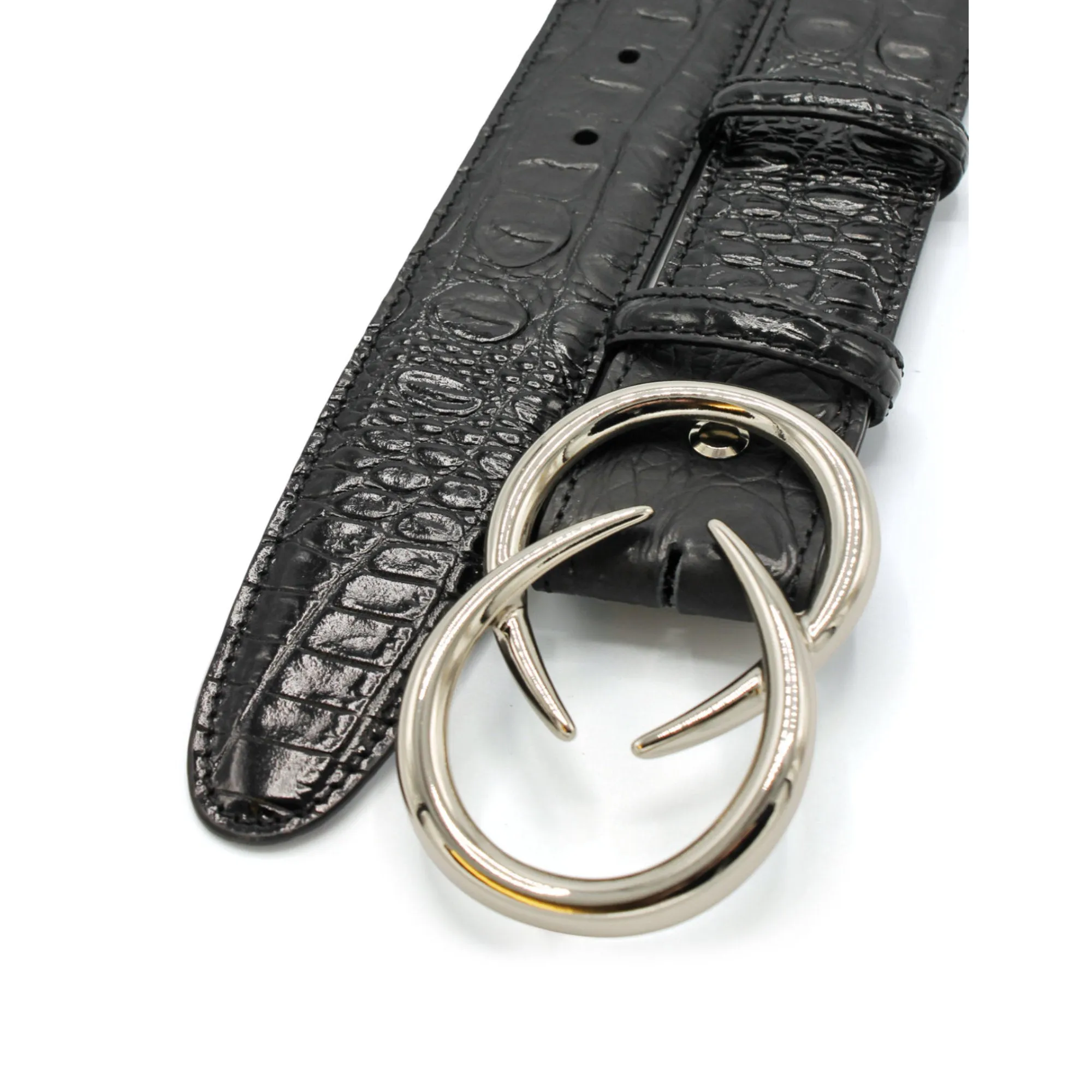 Black Mock Caiman Croc Effect Interlock Belt