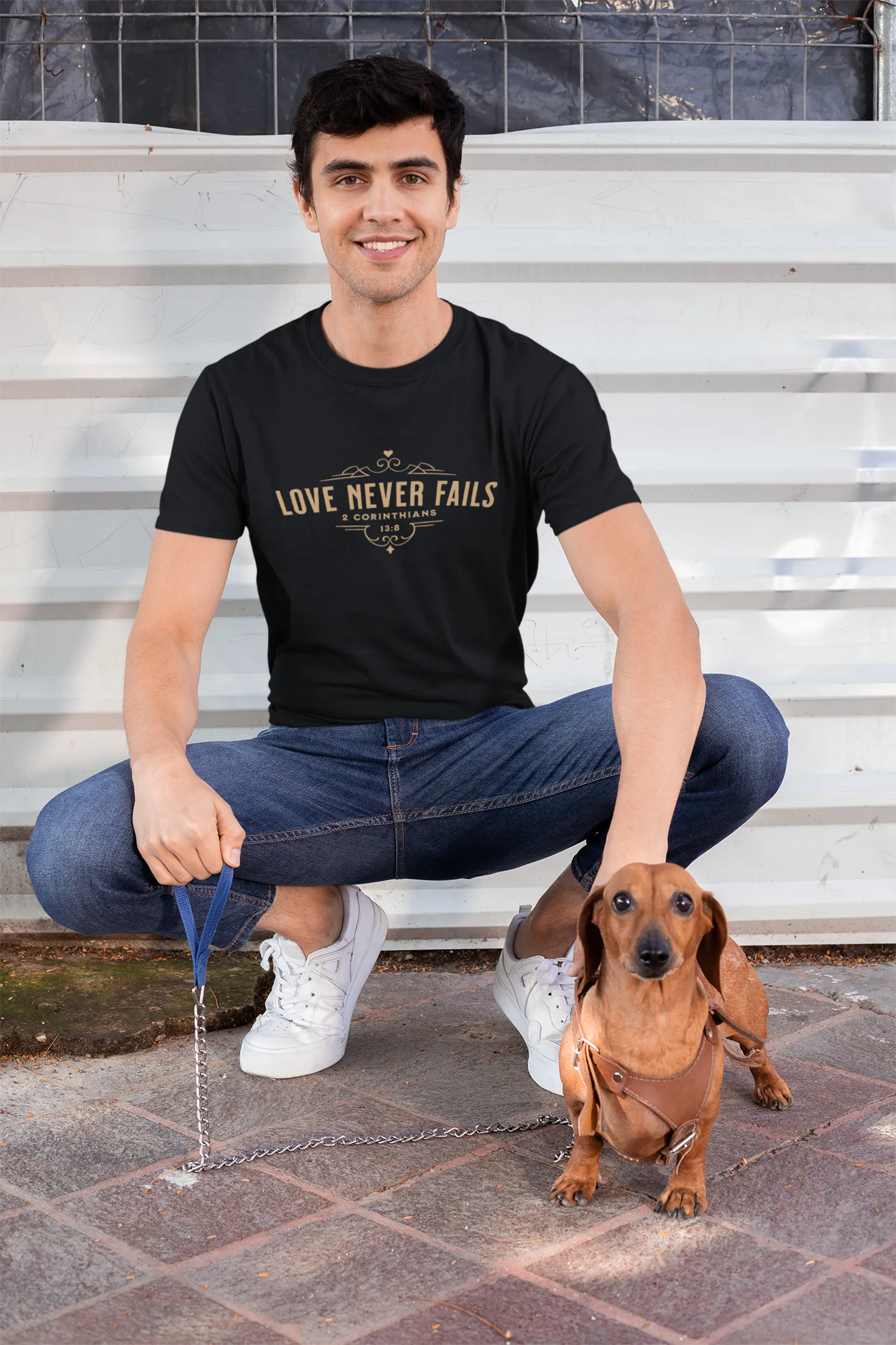 Black "Love Never Fails" Christian Graphic Tee