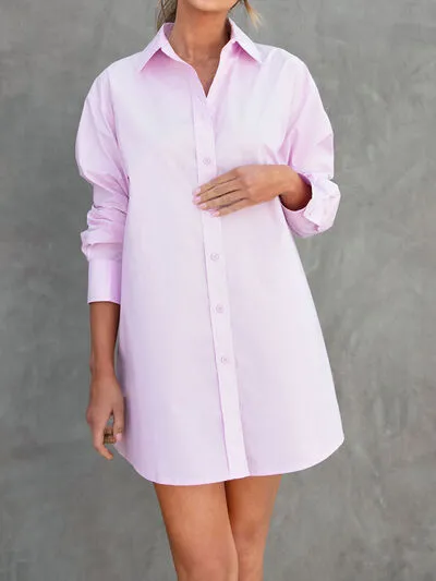 Button Up Long Sleeve Mini Shirt Dress