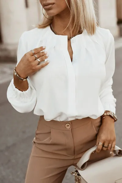 Button Up Round Neck Long Sleeve Shirt