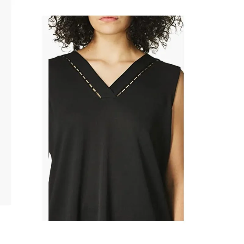 CALVIN KLEIN Black Beaded V Neck Women's Blouse Top