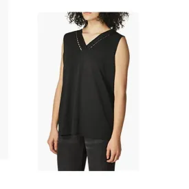 CALVIN KLEIN Black Beaded V Neck Women's Blouse Top