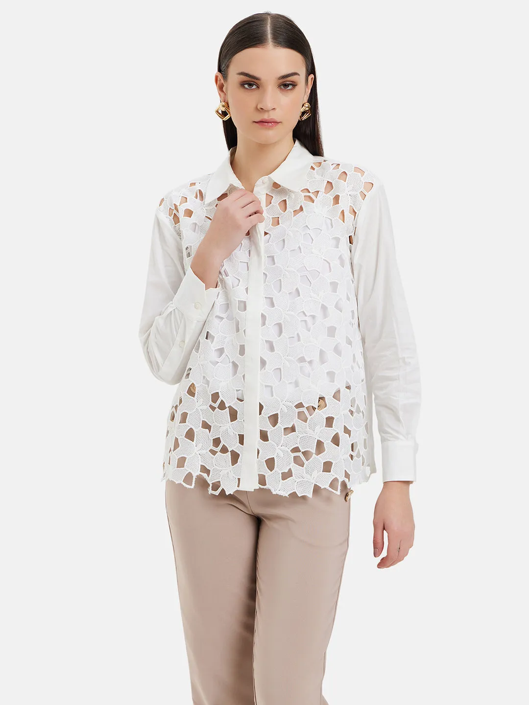 Capri Lace Paneled Full Sleeves Shirt