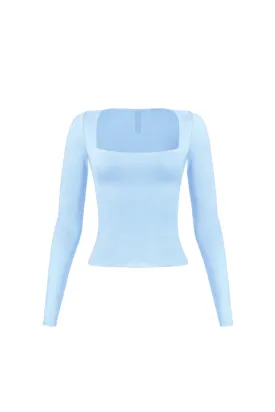 Cassie Long Sleeve Scoop Neck Top (Light Blue)