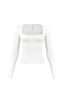 Cassie Long Sleeve Scoop Neck Top (White)