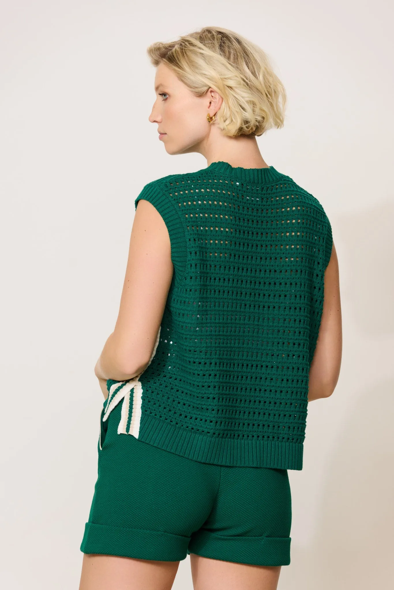 CELESTE crochet knitted sleeveless top - Court Green