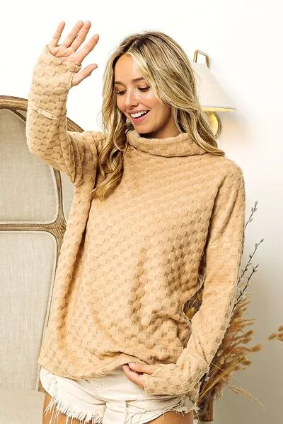 Checkered Round Neck Thumbhole Long Sleeve Top