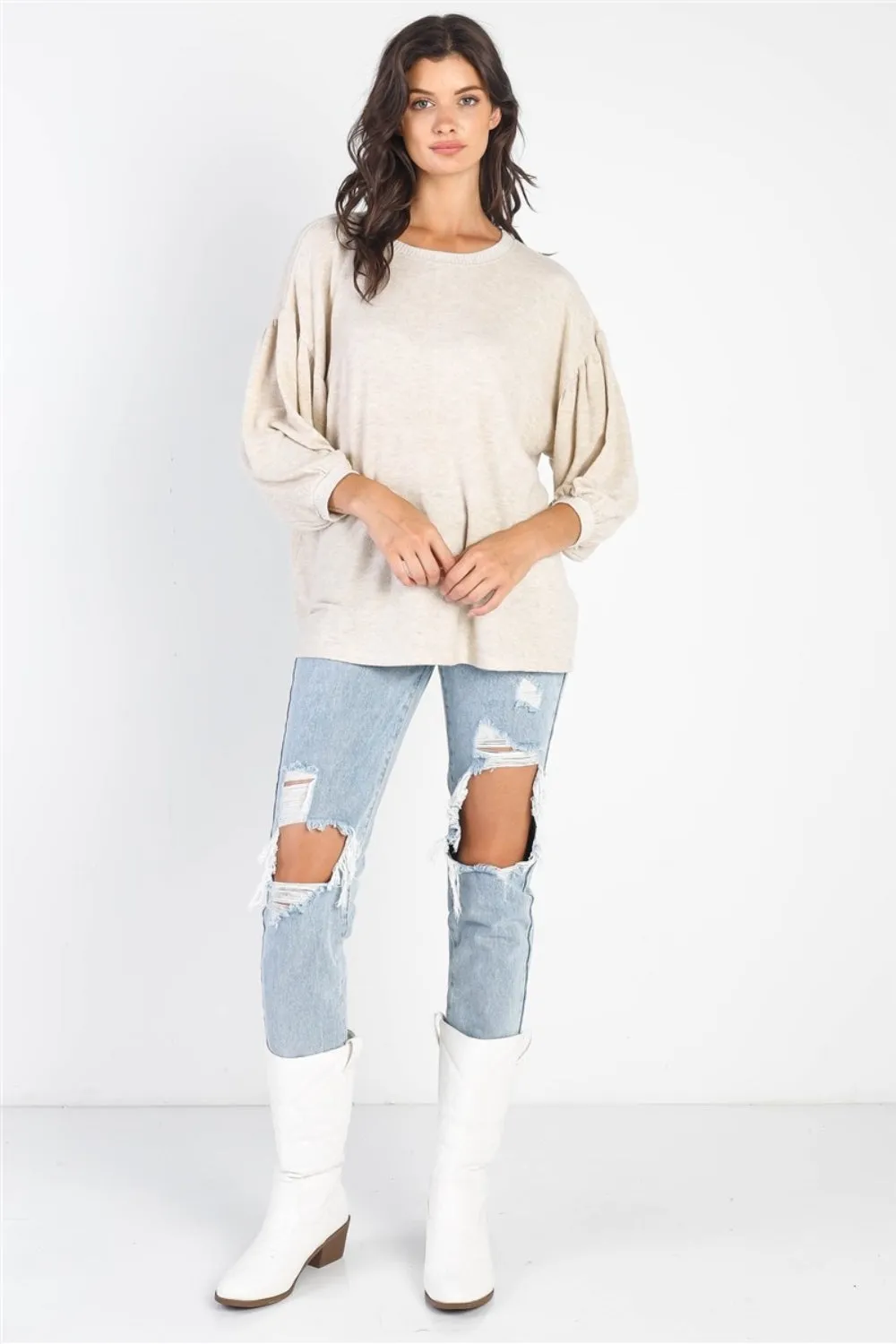 Cherish Apparel Drop Shoulder Puff Sleeve Top