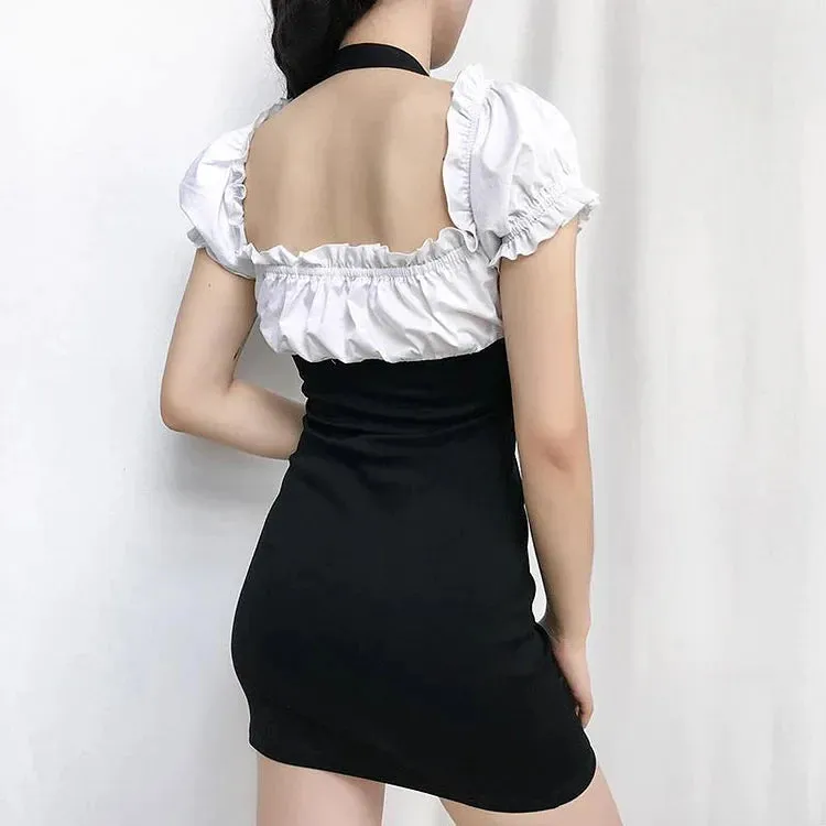 Chic Off-the-Shoulder Ruffle Fake Two-Piece Short Dress