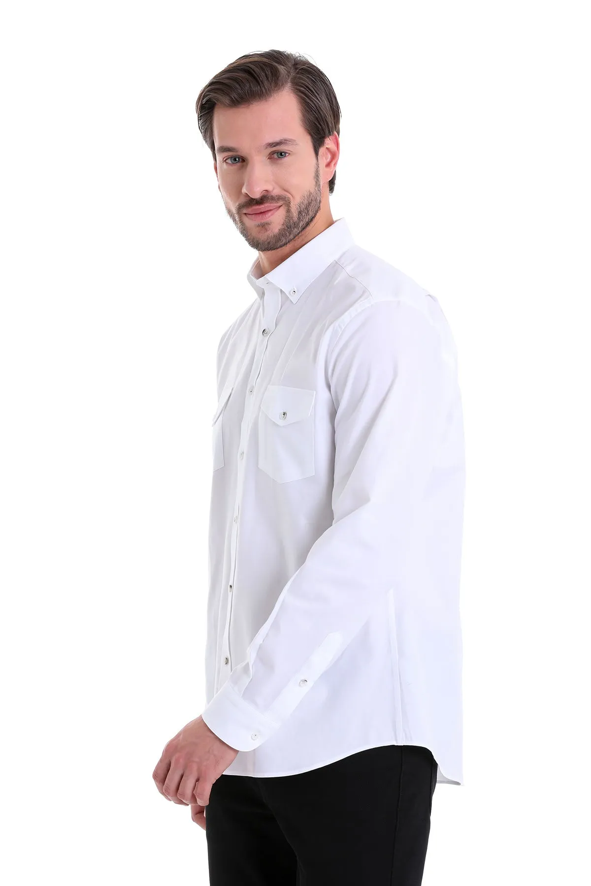 Comfort Fit Button-Down Cotton White Casual Shirt