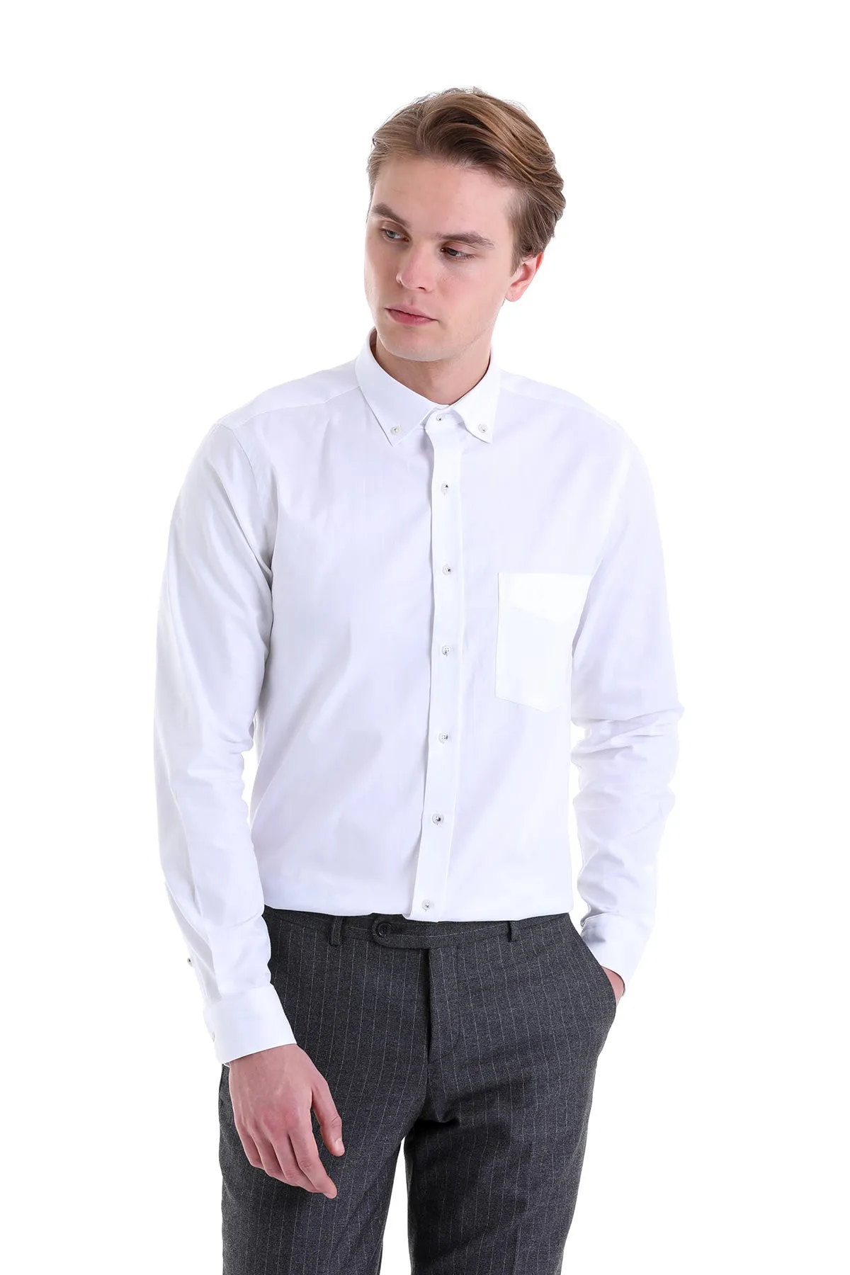 Comfort Fit Chest Pocket Cotton White Casual Shirt