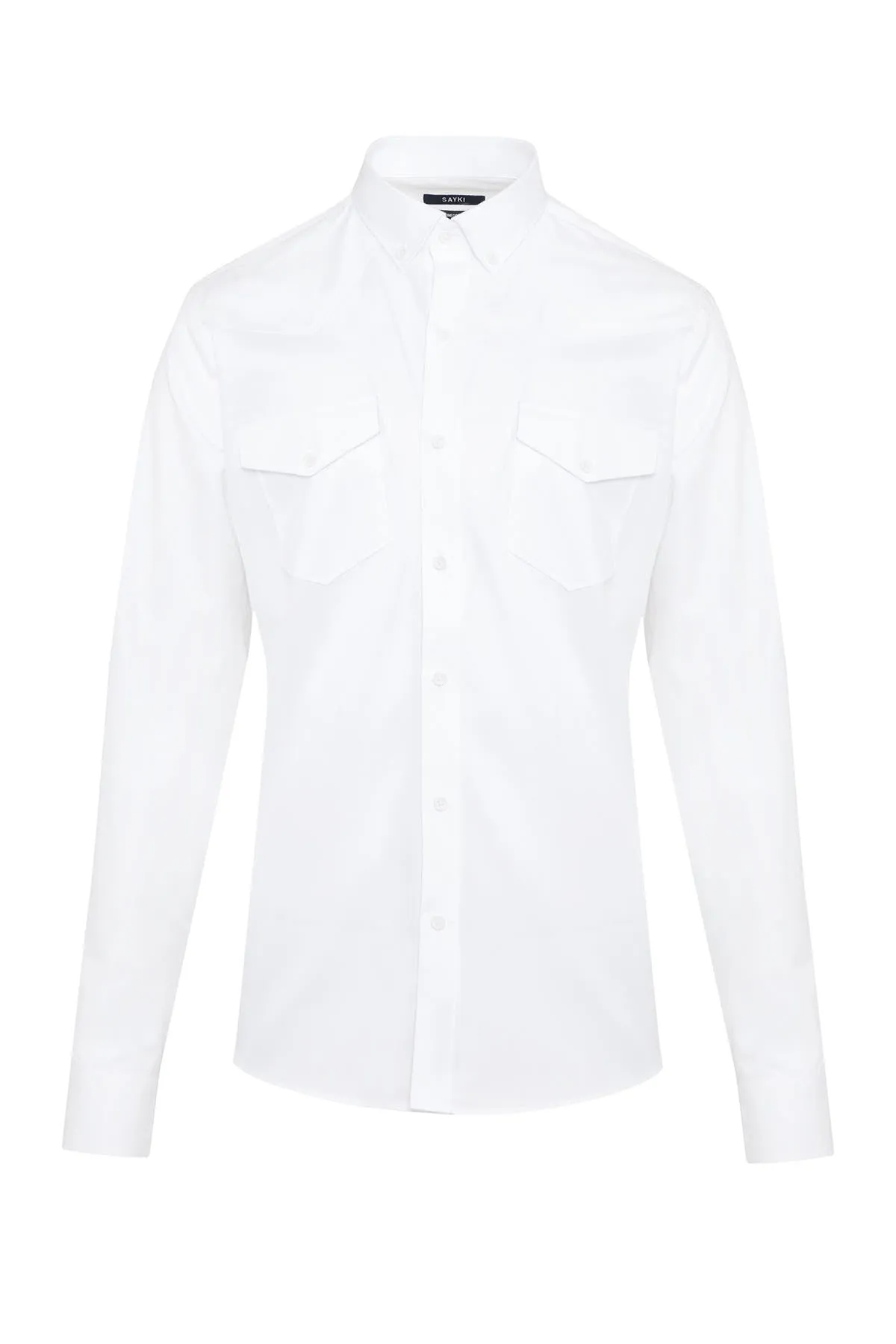 Comfort Fit Double Chest Pocket Cotton White Casual Shirt