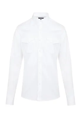 Comfort Fit Double Chest Pocket Cotton White Casual Shirt