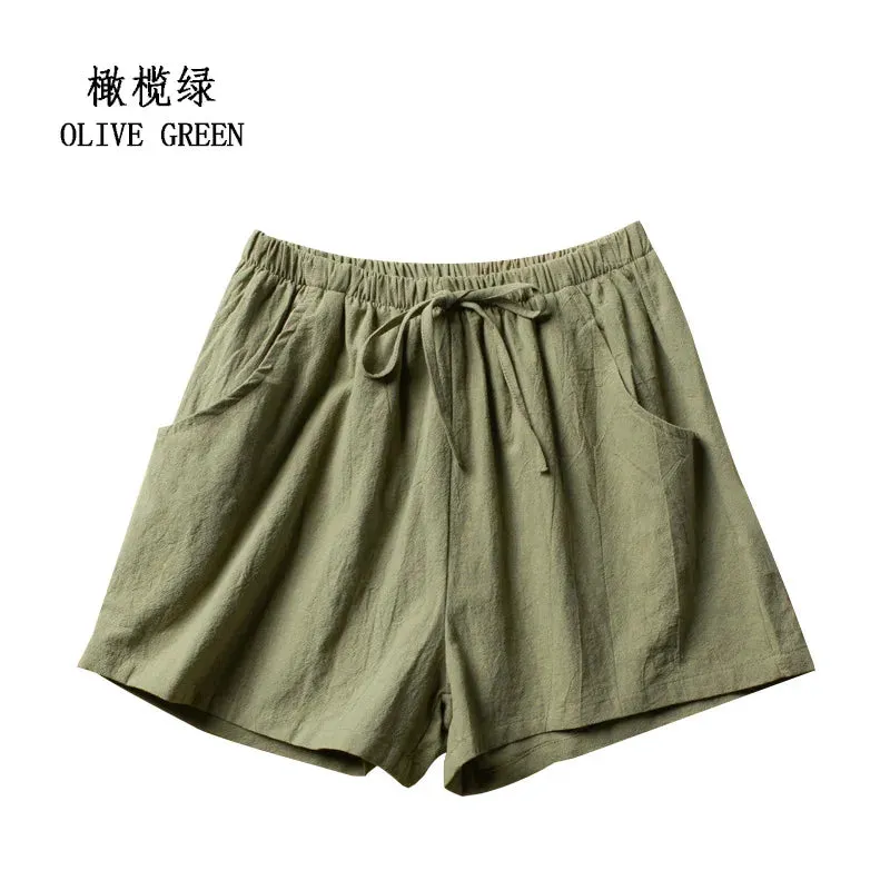 Cotton Linen Shorts Woman Basic Short Pants Mini Trousers Trafic Fashion High Waist Bottom for Teen Girls Summer Plus Size