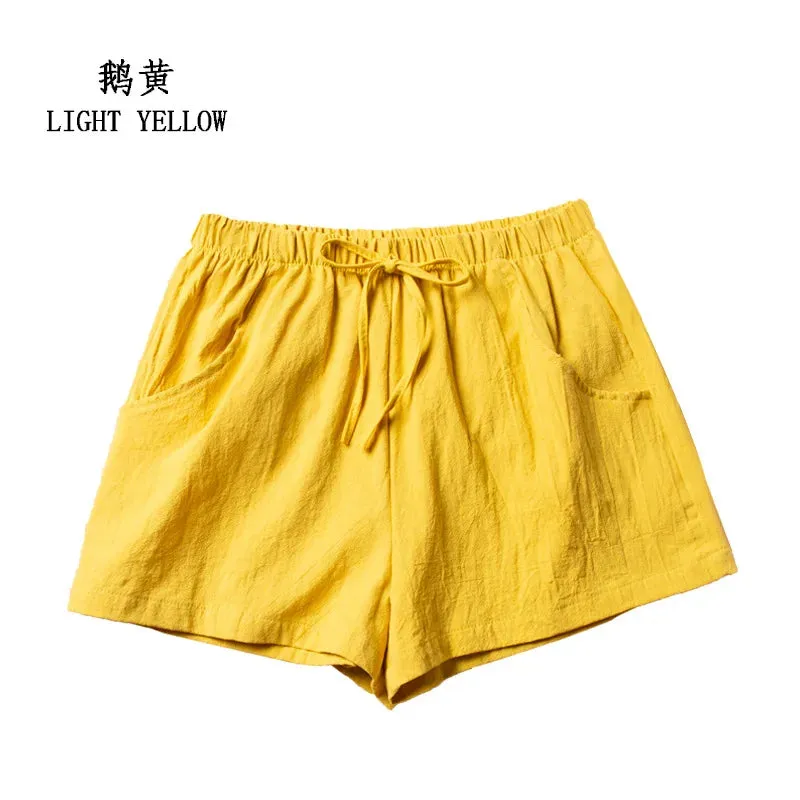 Cotton Linen Shorts Woman Basic Short Pants Mini Trousers Trafic Fashion High Waist Bottom for Teen Girls Summer Plus Size