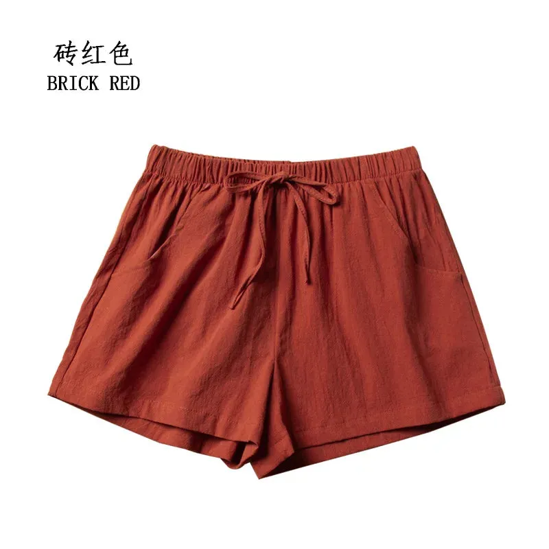 Cotton Linen Shorts Woman Basic Short Pants Mini Trousers Trafic Fashion High Waist Bottom for Teen Girls Summer Plus Size