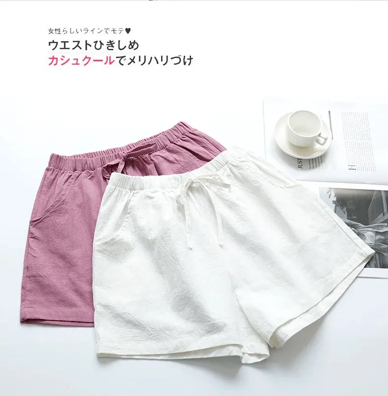 Cotton Linen Shorts Woman Basic Short Pants Mini Trousers Trafic Fashion High Waist Bottom for Teen Girls Summer Plus Size