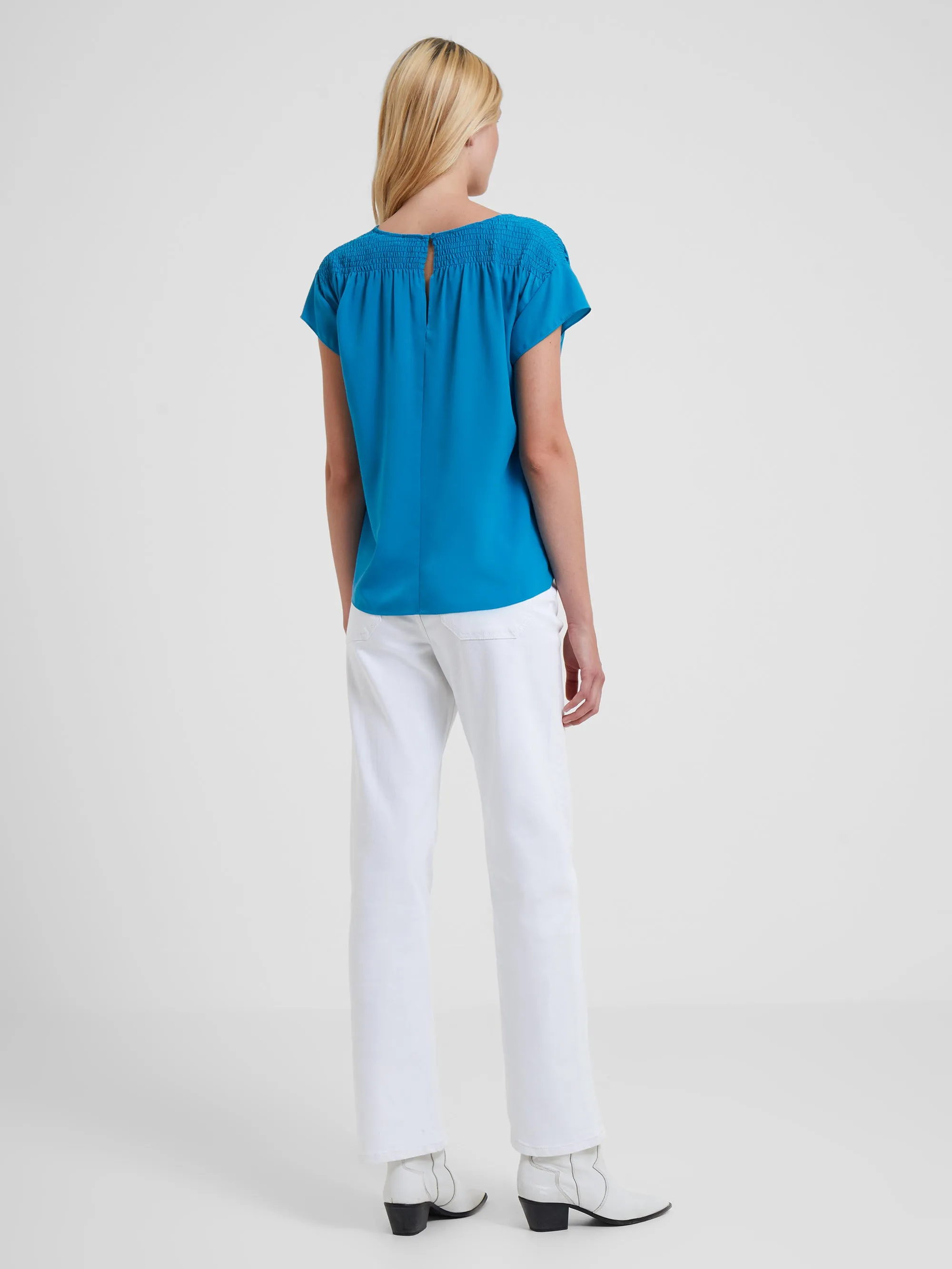 Crepe Light Smocked Shoulder V-Neck Top