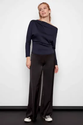 Dimitra Solid Satin Wide-Leg Pant