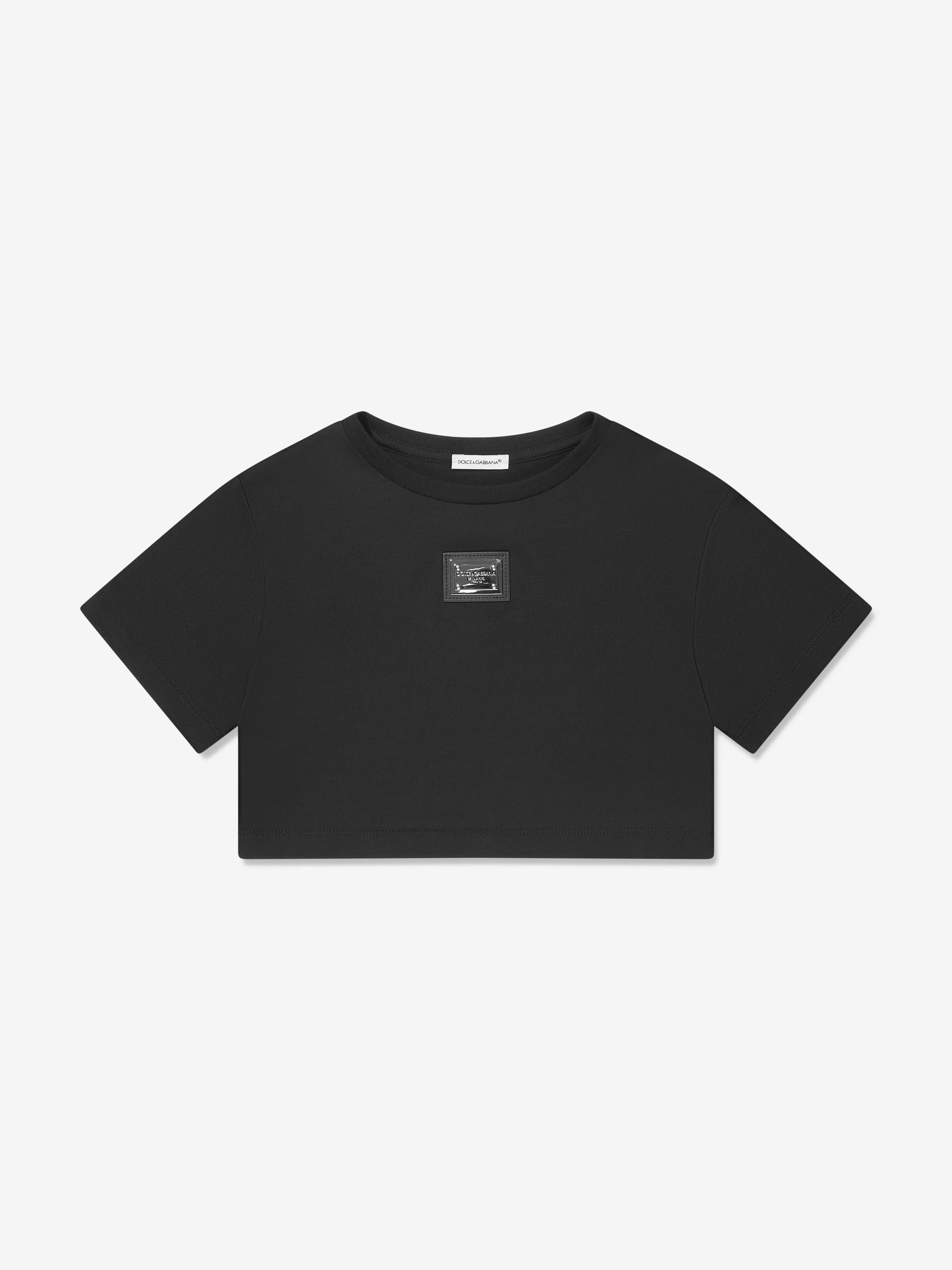 Dolce & Gabbana Girls Cropped Logo T-Shirt in Black