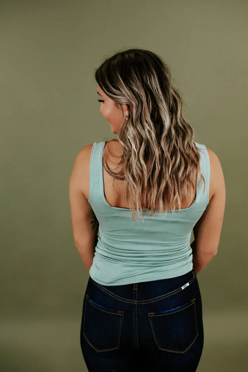 Double Layered Reg Length Tank, desert sage