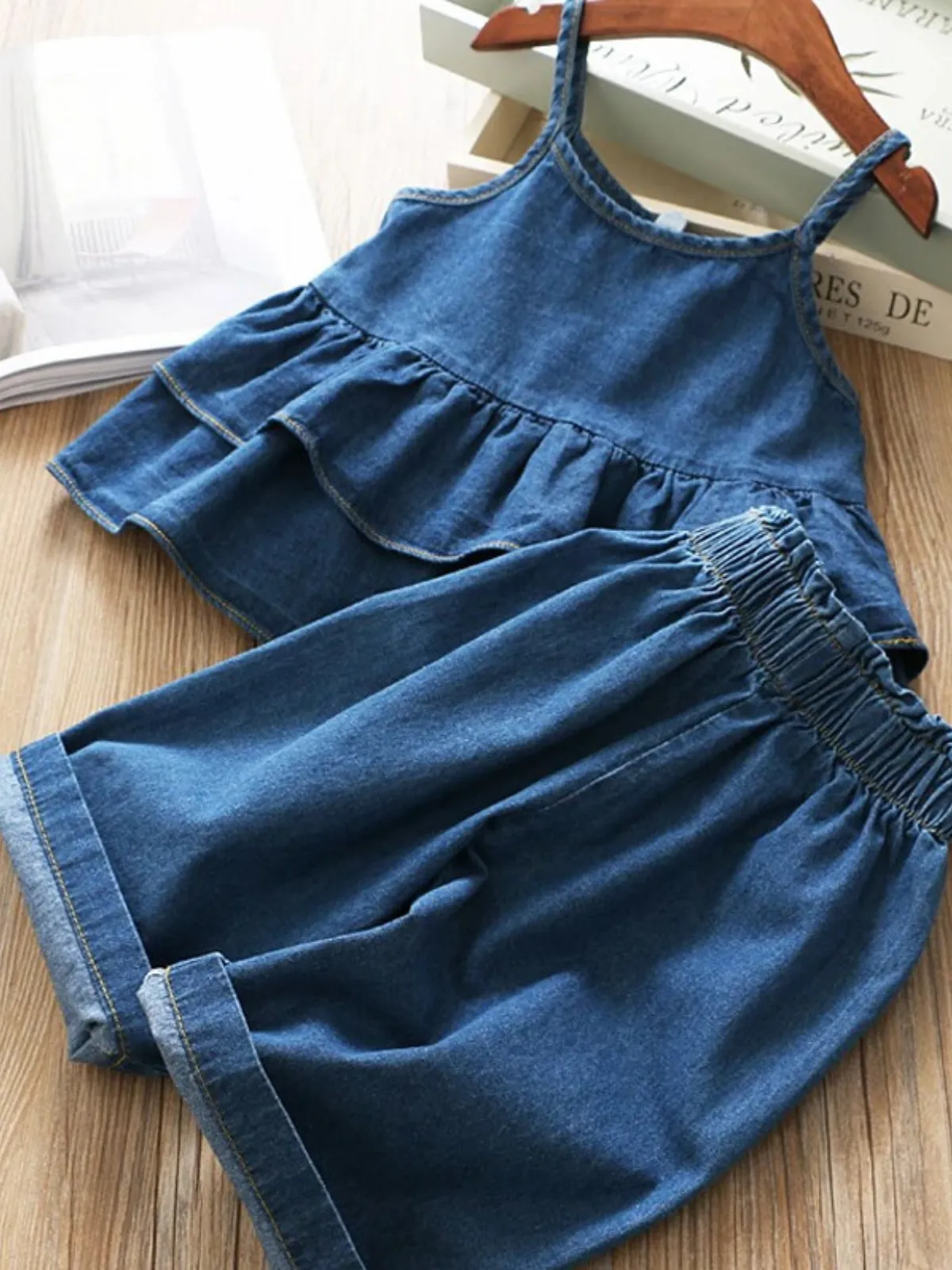 Dreamy Denims Ruffle Top And Wide Leg Denims Set