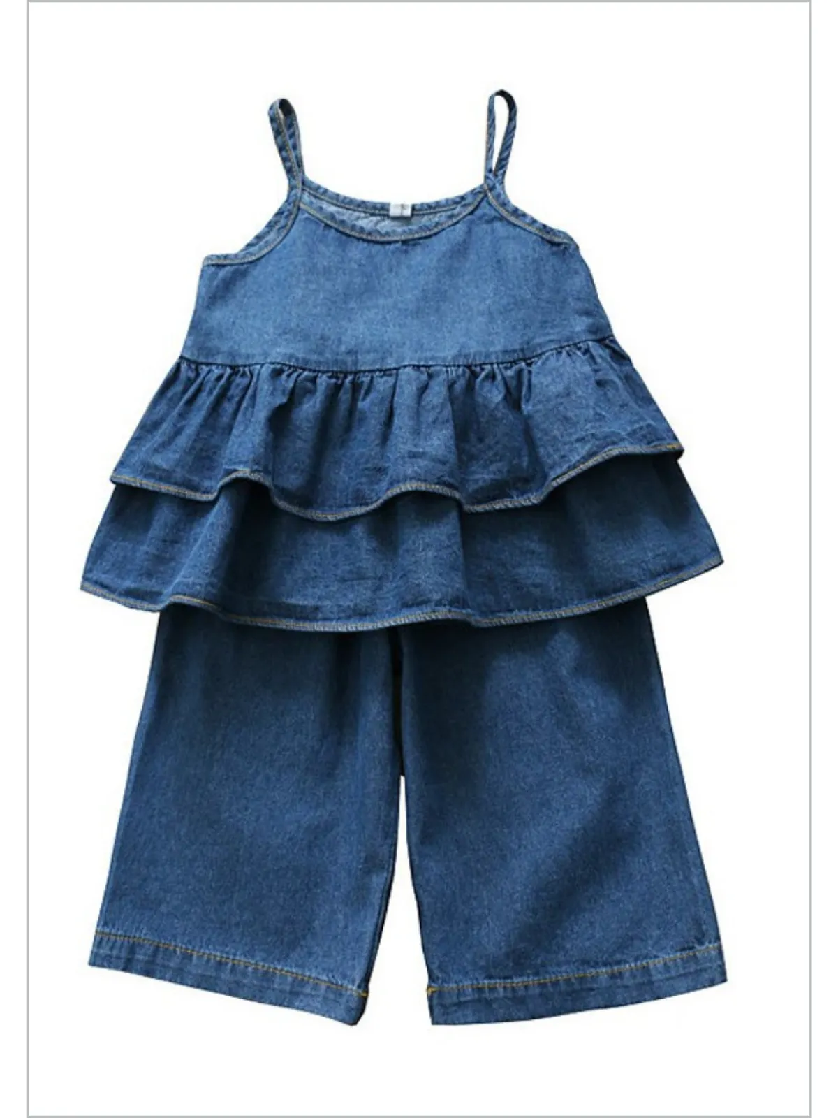 Dreamy Denims Ruffle Top And Wide Leg Denims Set