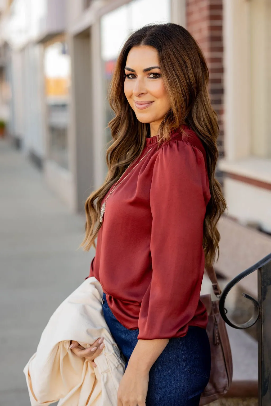 Elegant Cinched Trim Blouse