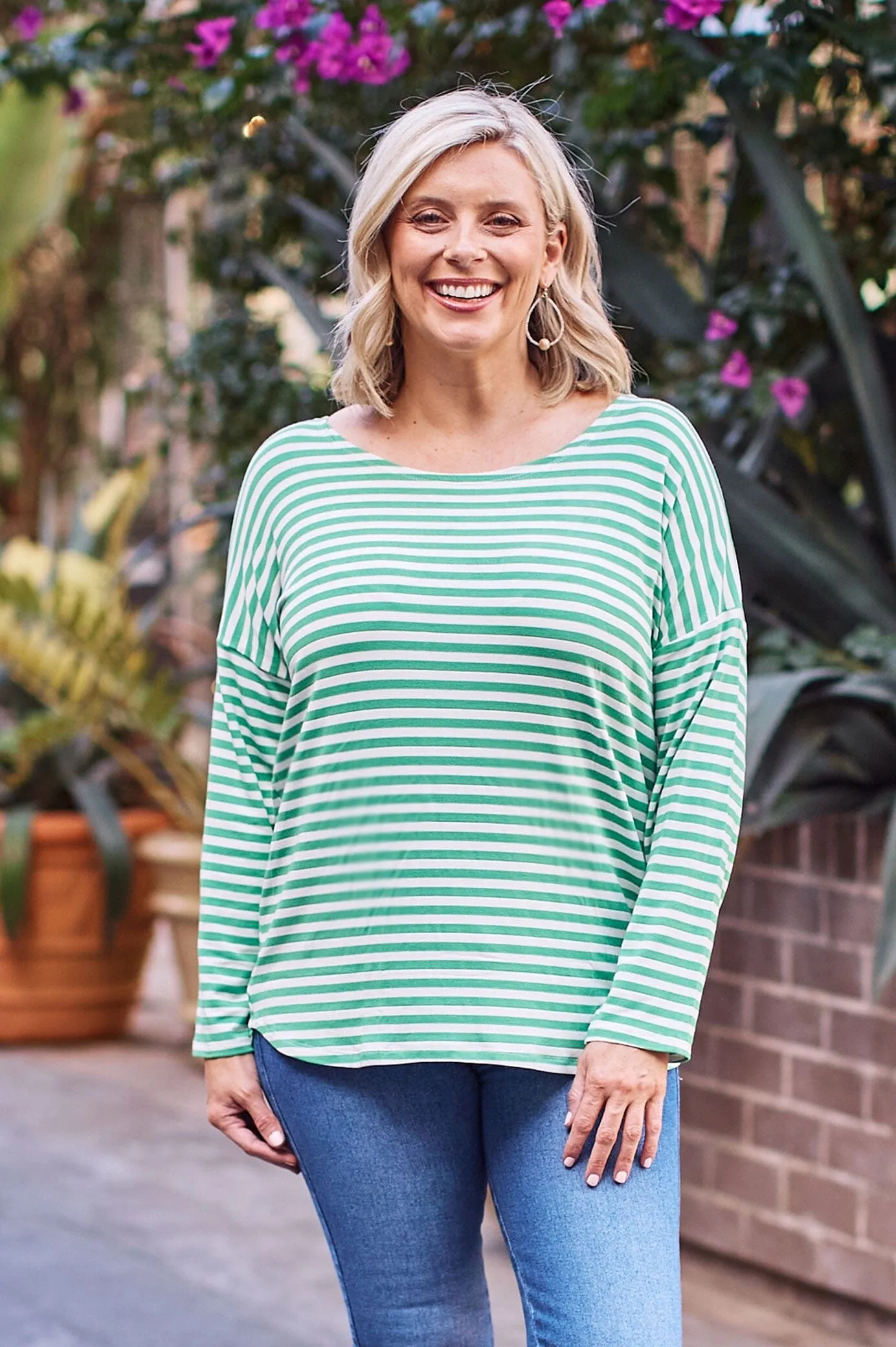 Erica Essential Top Round Neck Striped Emerald