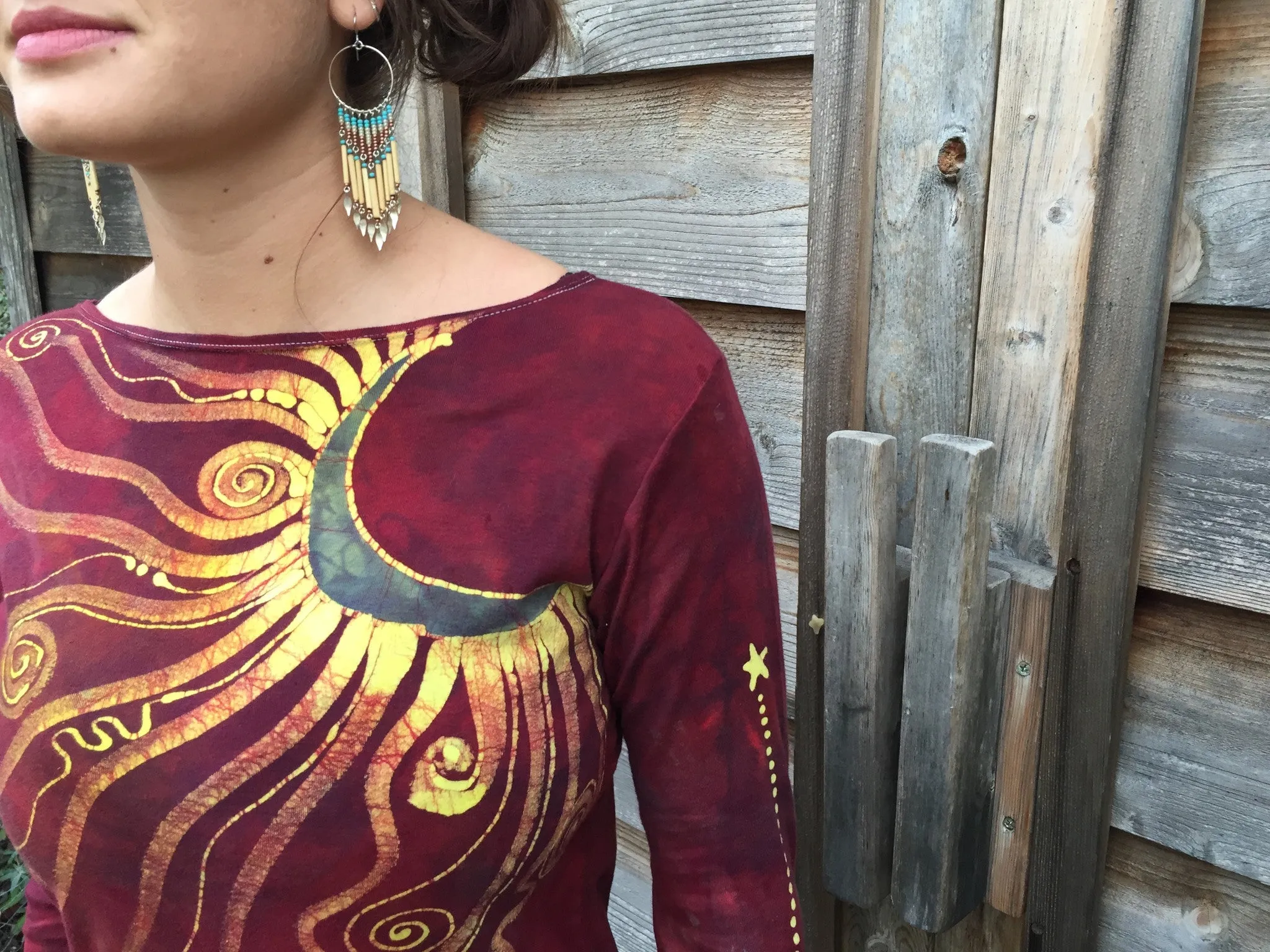 Firelight Red Moon Long Sleeve Batik Top