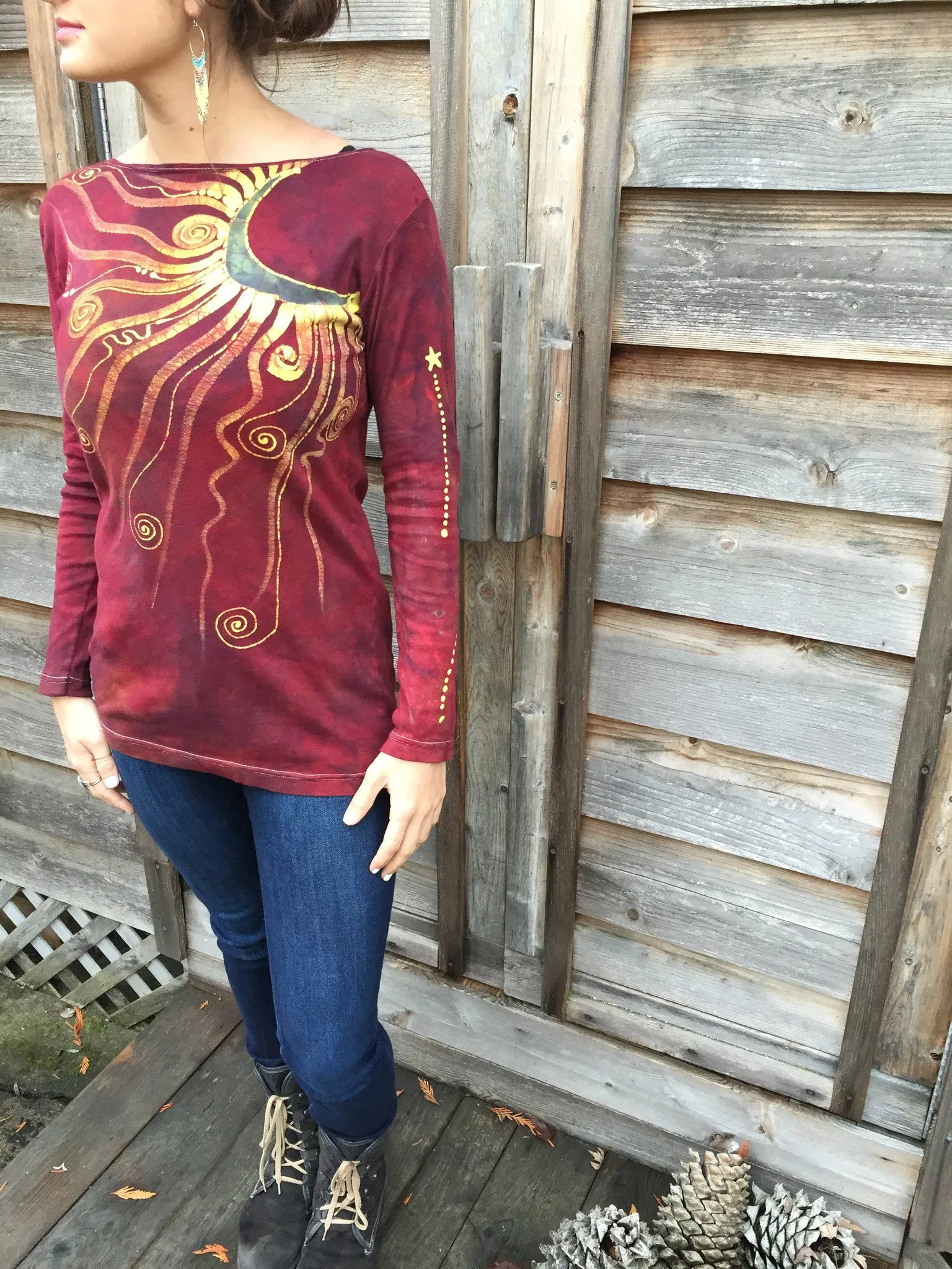 Firelight Red Moon Long Sleeve Batik Top