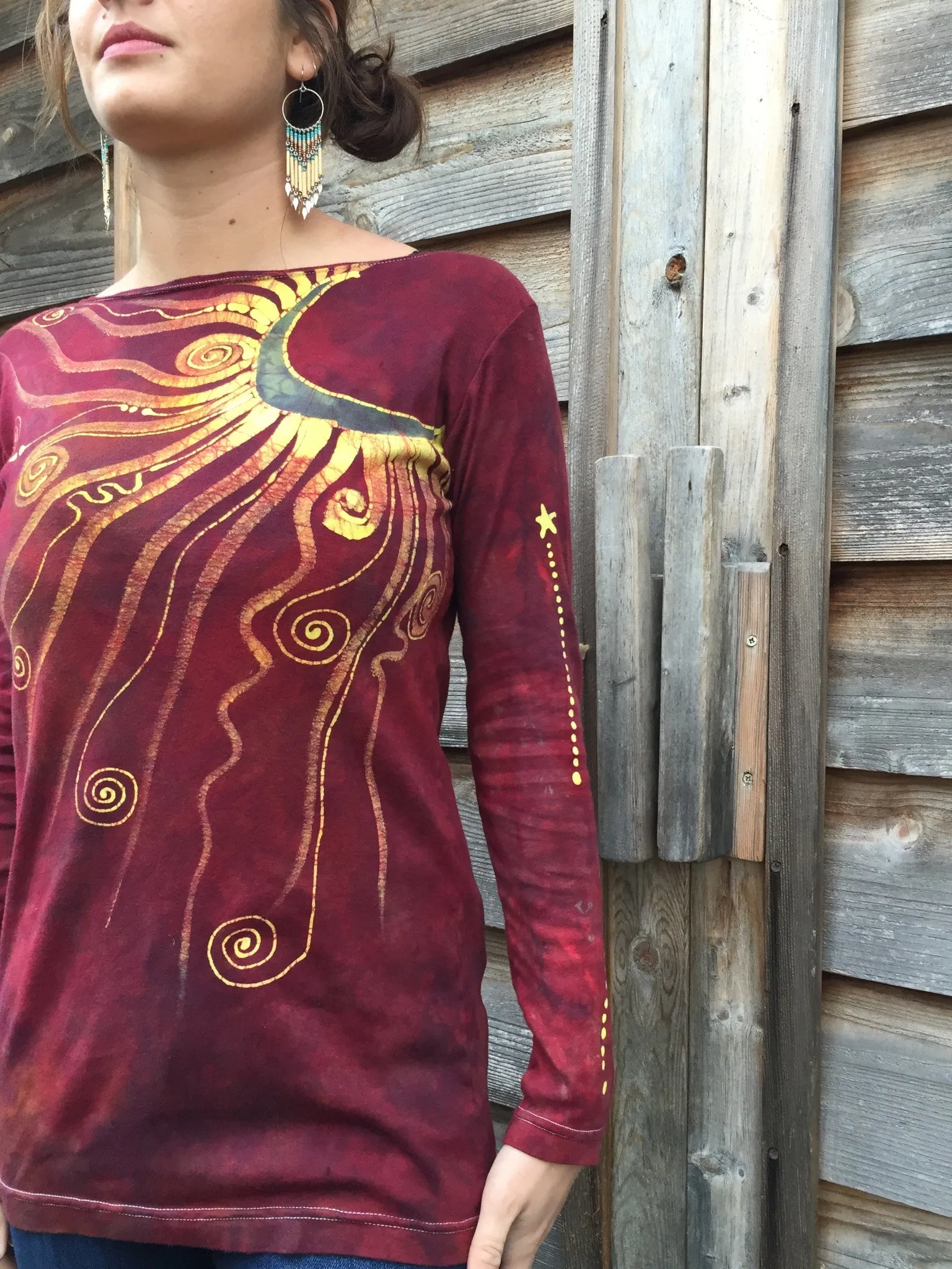 Firelight Red Moon Long Sleeve Batik Top