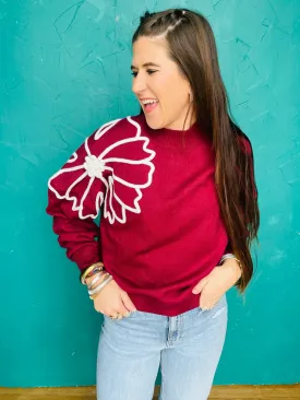 Floral Knit Top W/Round Neck