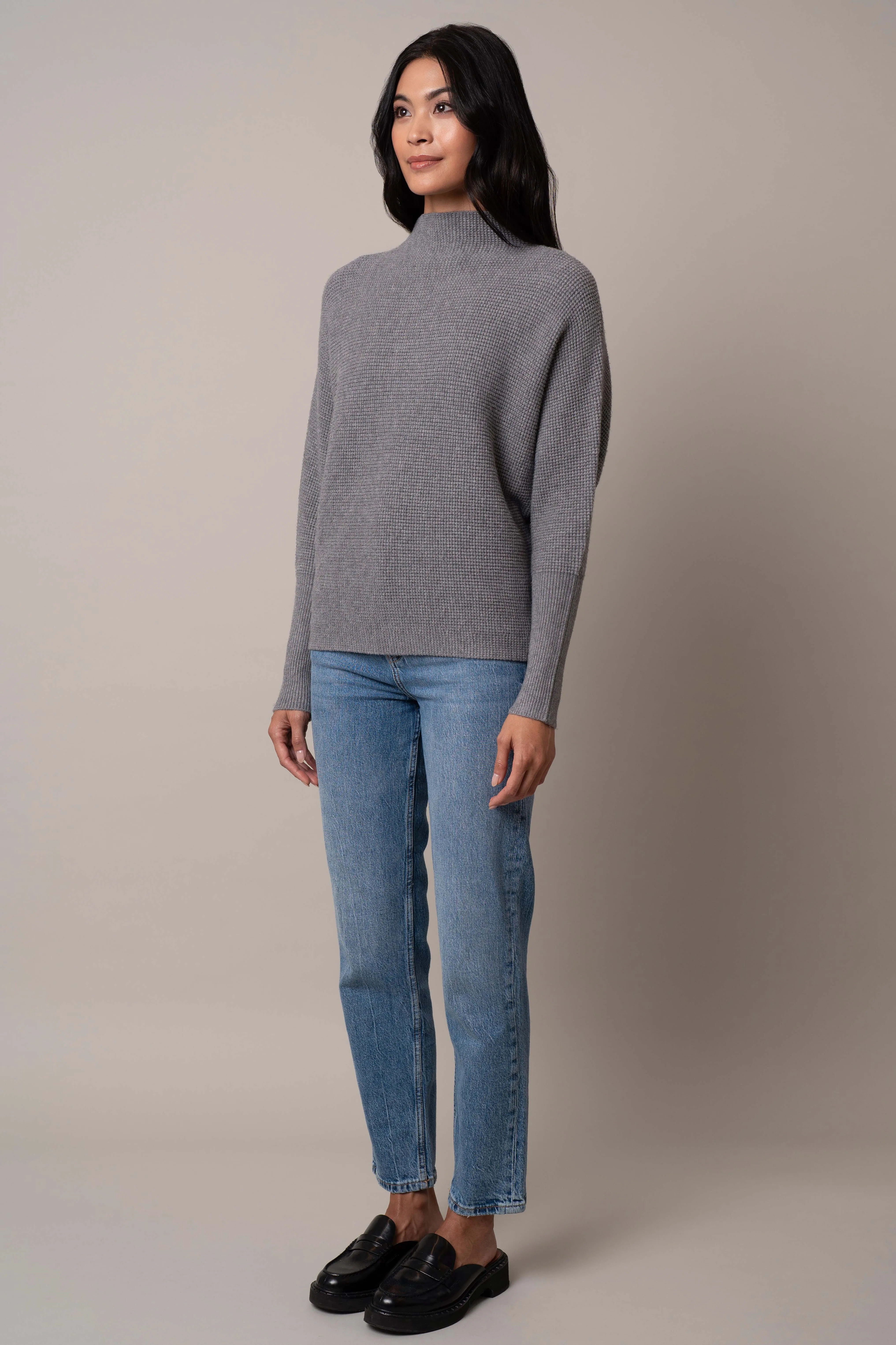 Funnel Neck Sweater with Ribbed Cuff