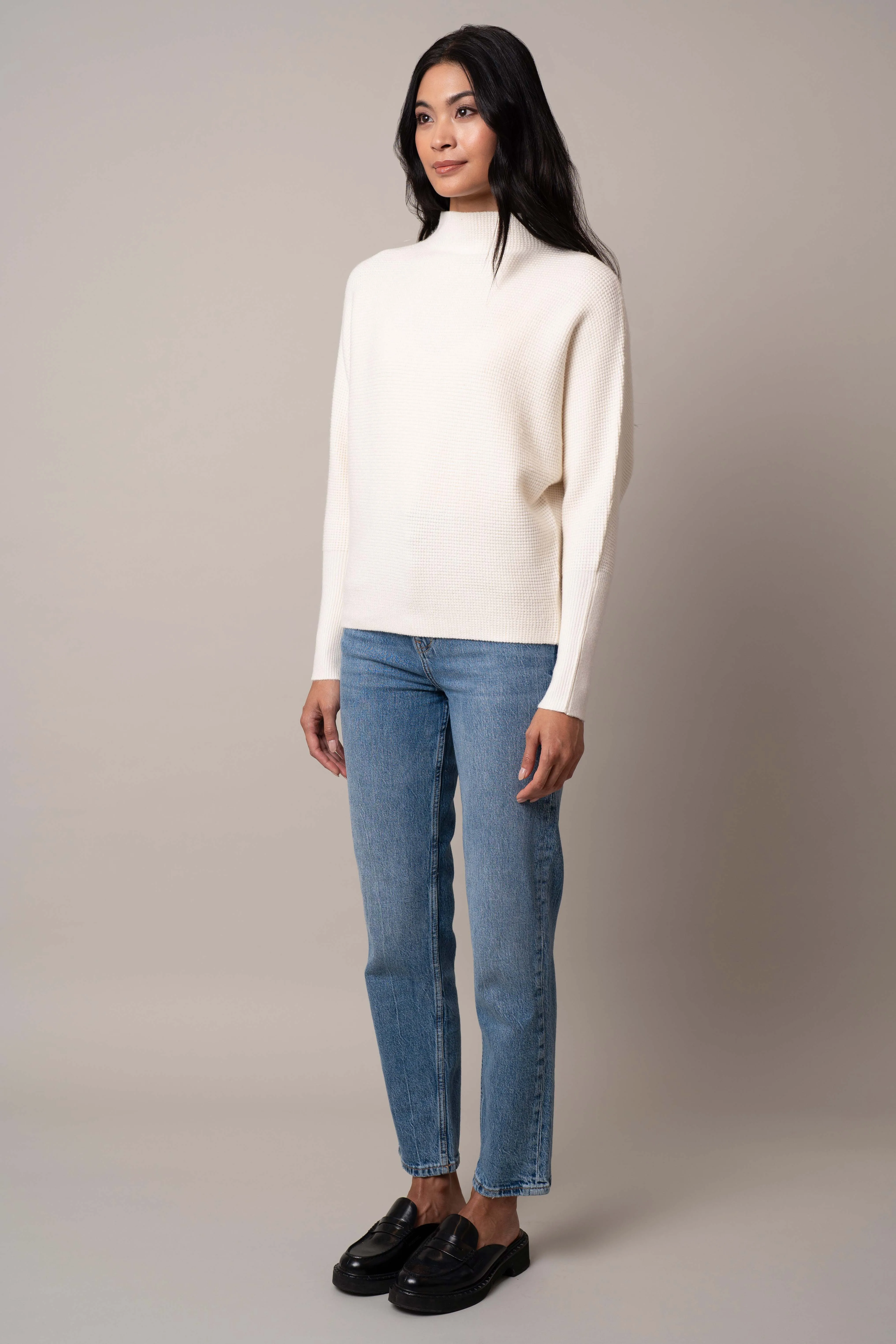 Funnel Neck Sweater with Ribbed Cuff