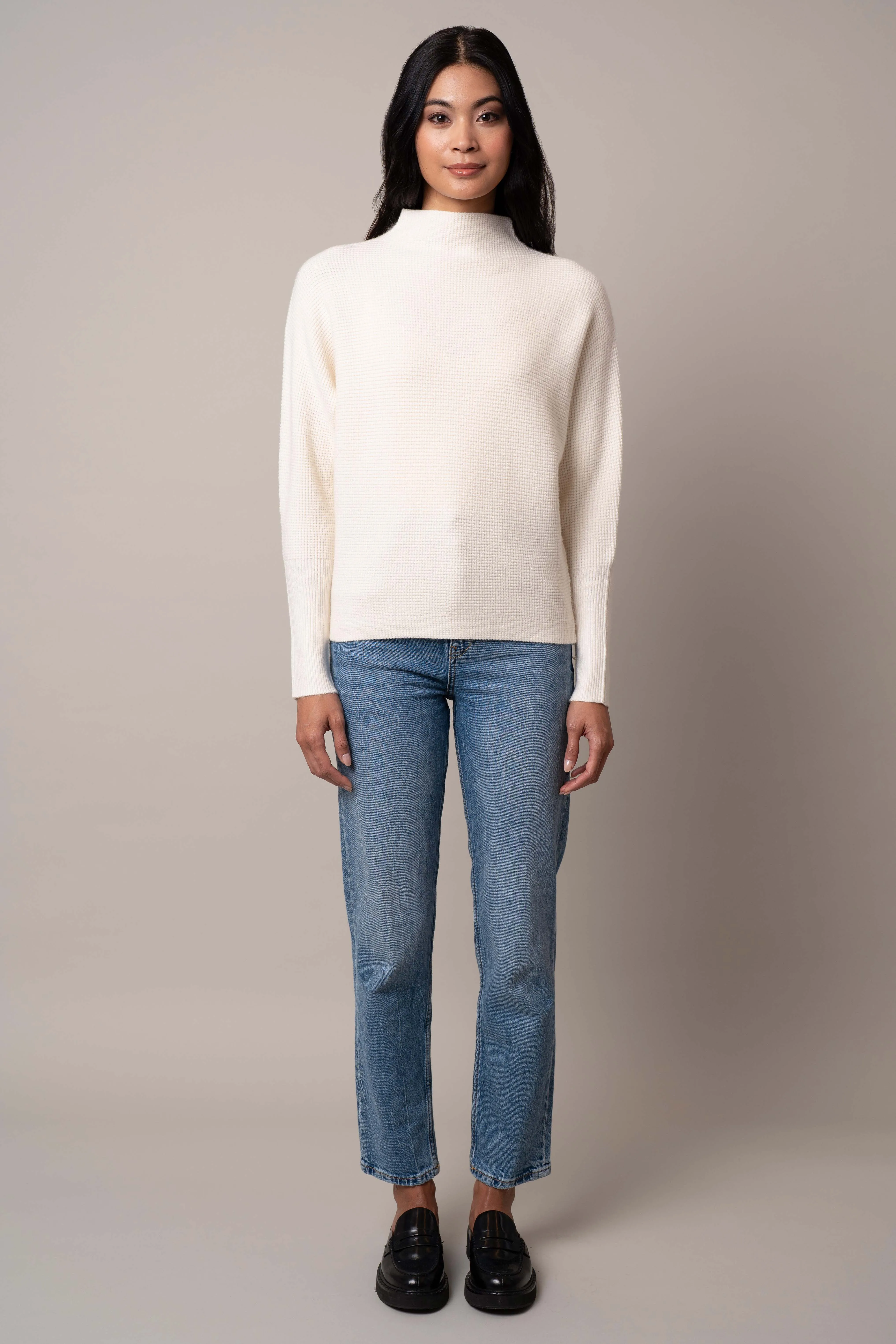 Funnel Neck Sweater with Ribbed Cuff