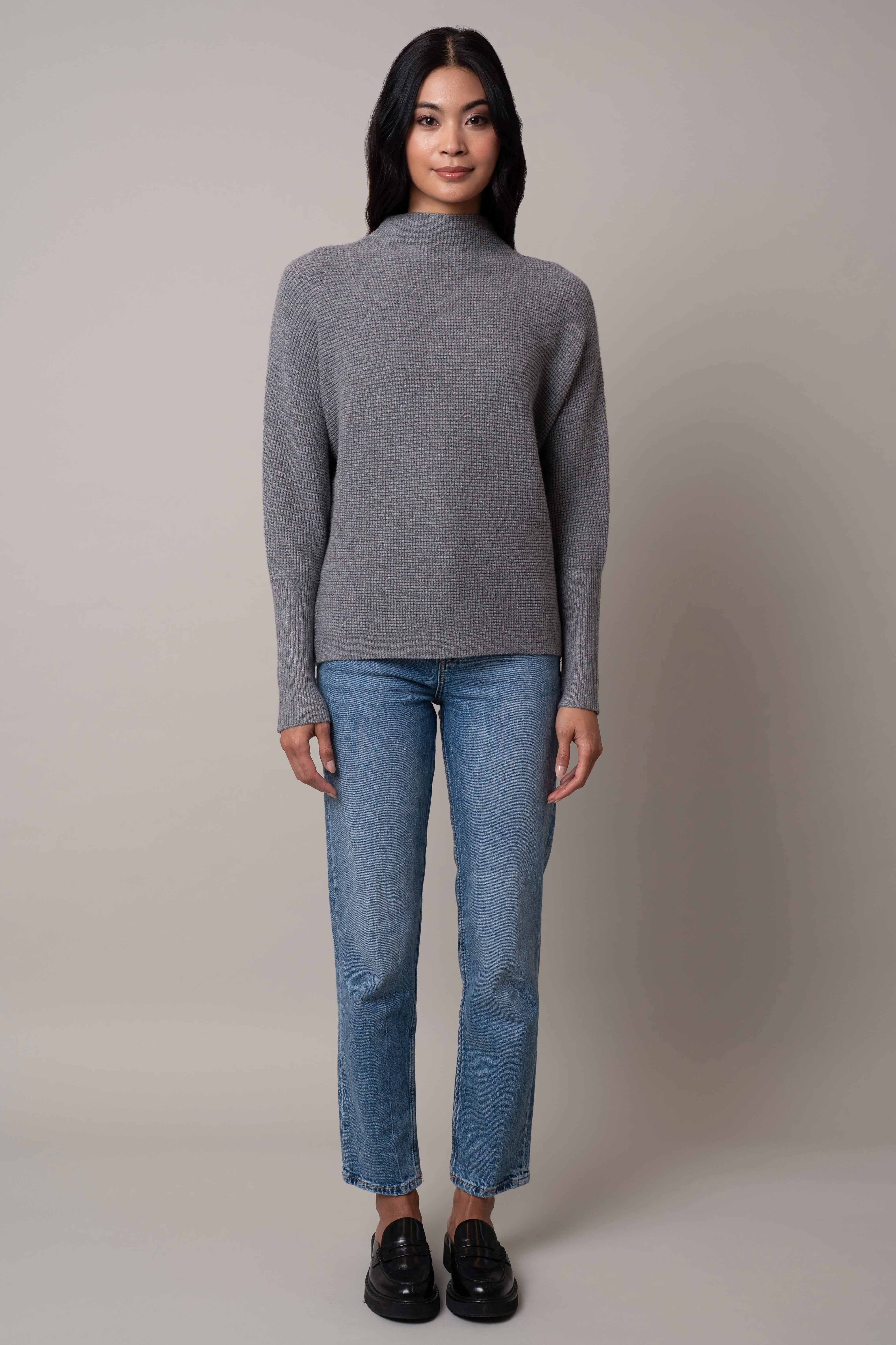 Funnel Neck Sweater with Ribbed Cuff