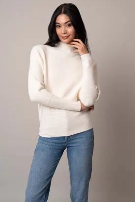 Funnel Neck Sweater with Ribbed Cuff