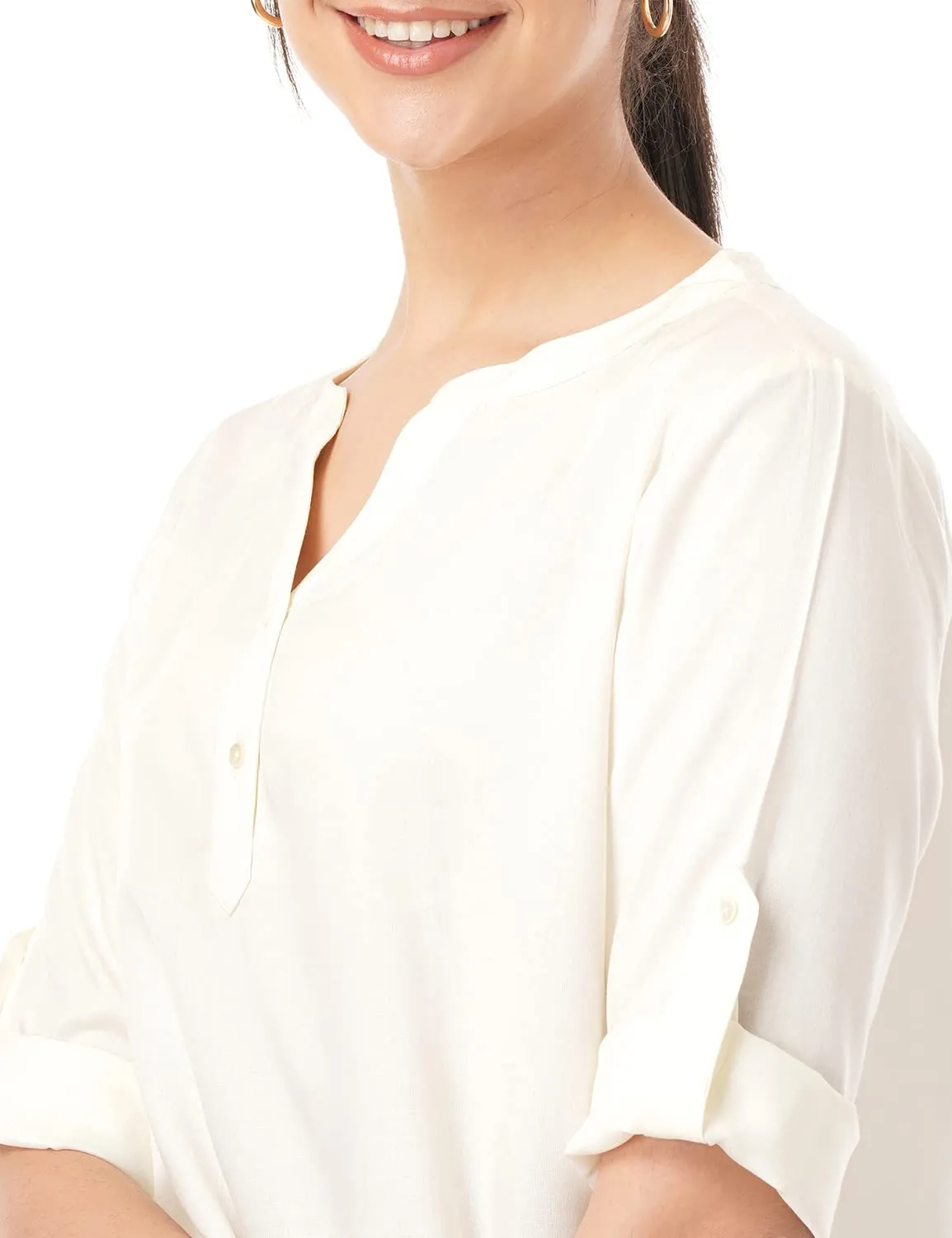 FYLTR Women's Solid Regular Fit Blouse (FYLSS23WB-025_Ivory White L)