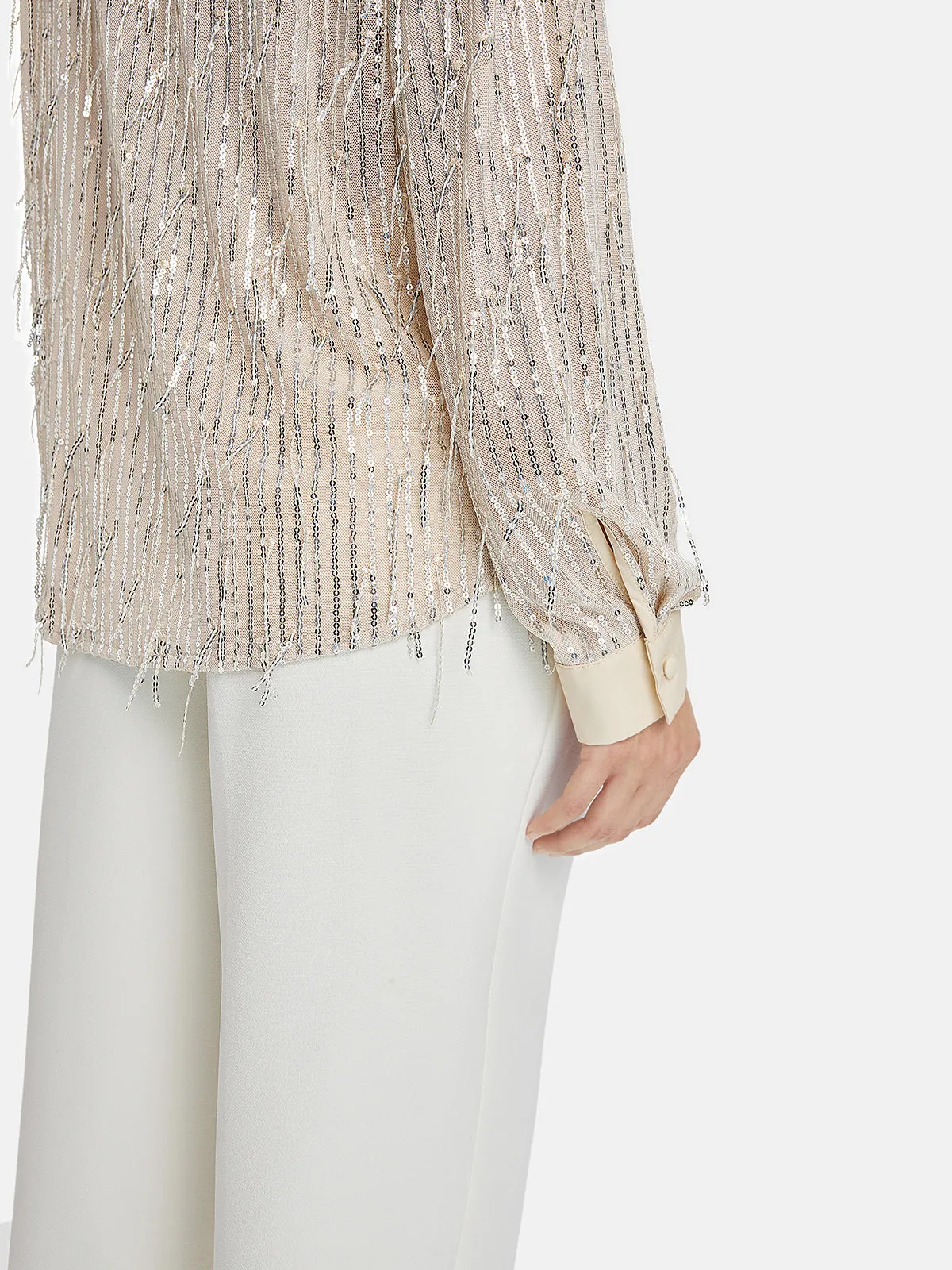 Glamorous Sequin Fringe Sheer Blouse