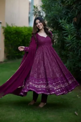 GORIJI PURPLE EMBROIDERED SUIT SET