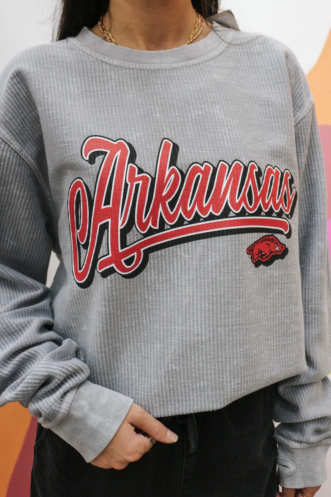 Grey Ribbed Arkansas Razorback Sweatshirt