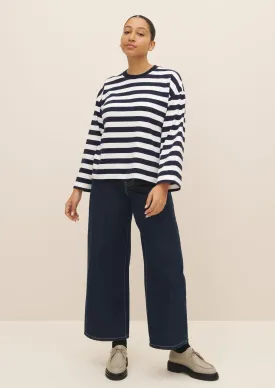 Heavy Boxy Long Sleeve Top, Navy/White Stripe