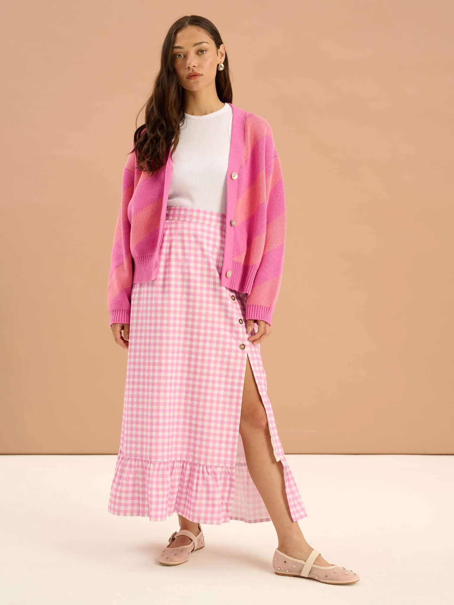 Henni Stripe Detail Cardigan in Pink